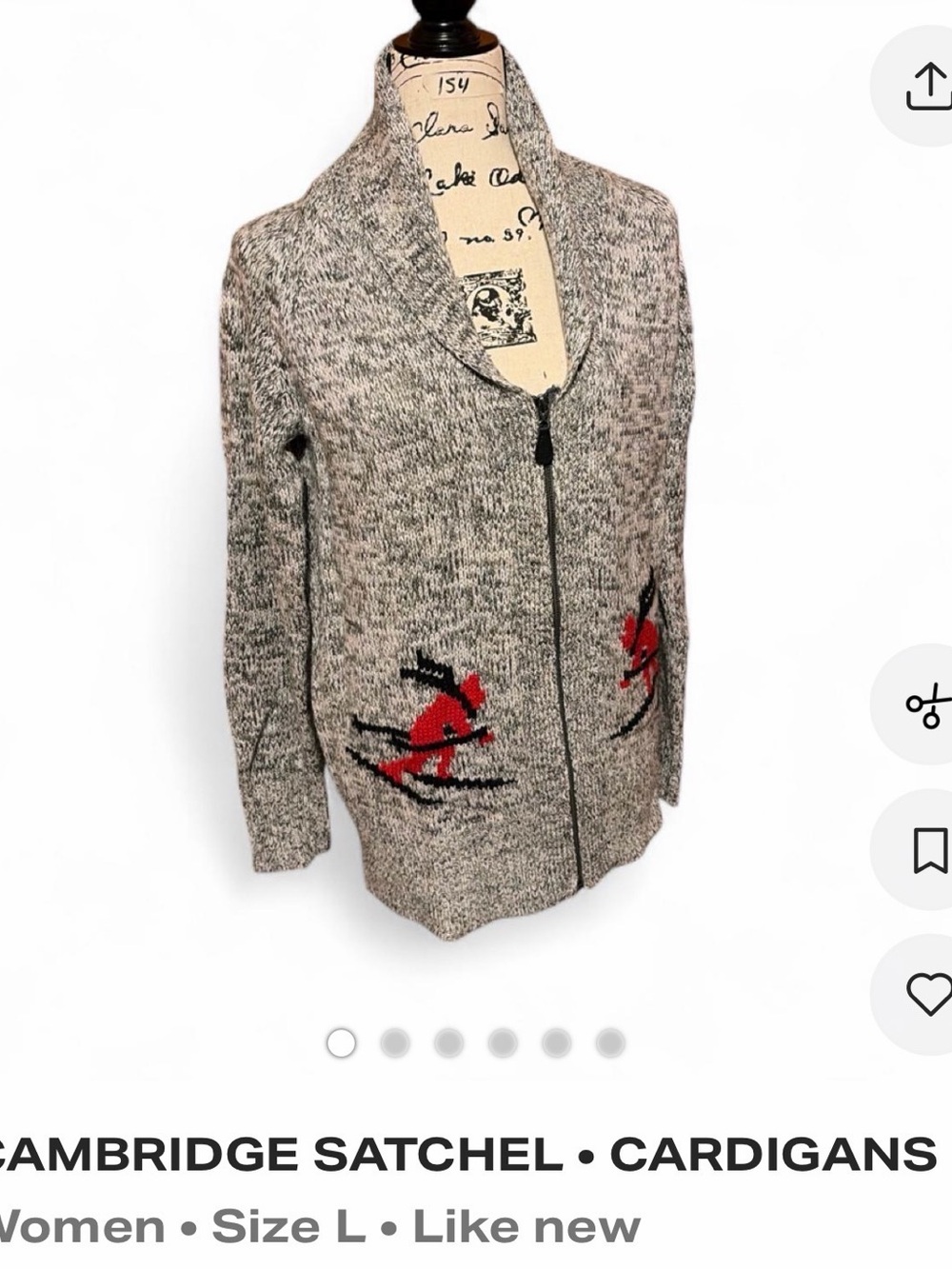Cambridge Dry Goods Marled Gray Zip Cardigan with Red Accent